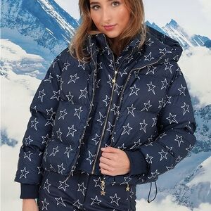 Women's Star Print Puffer Jacket - Navy